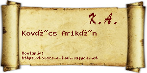 Kovács Arikán névjegykártya